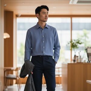 Burberry Men's Dress Shirt Blue Button-Down Imported Cotton Fabric